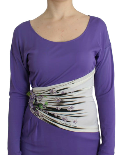 Cavalli Elegant Purple Floral Jersey Dress Cavalli