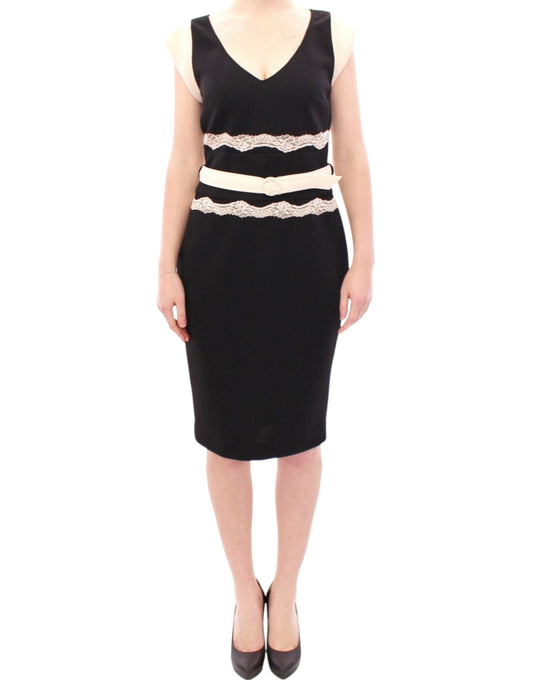 Cavalli Elegant Sheath Lace Dress in Black and Beige Cavalli