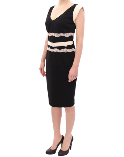 Cavalli Elegant Sheath Lace Dress in Black and Beige Cavalli