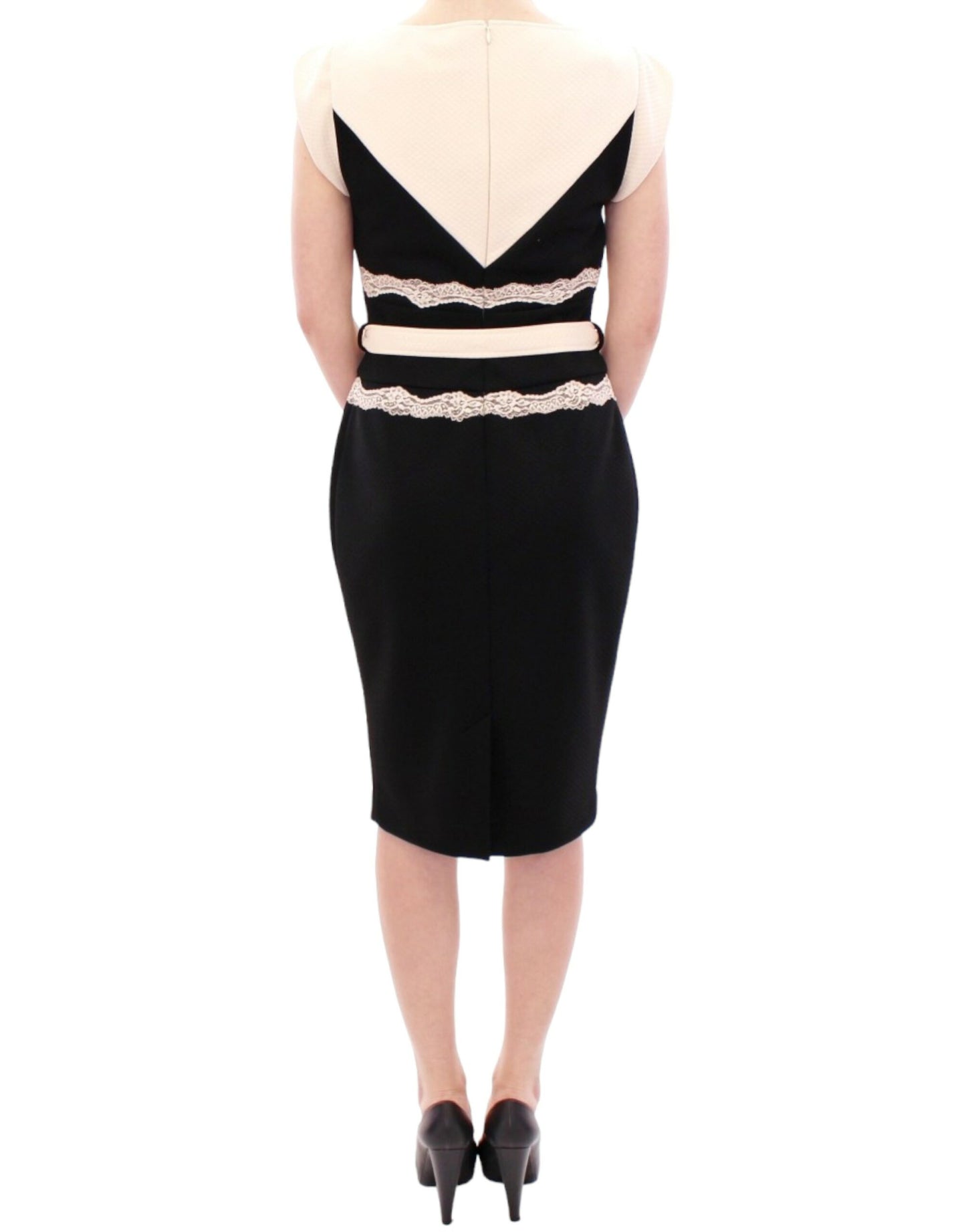 Cavalli Elegant Sheath Lace Dress in Black and Beige Cavalli