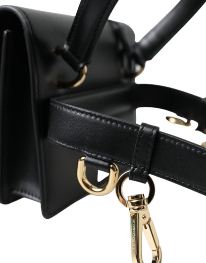 Dolce & Gabbana Elegant Black Leather Belt Bag with Gold Accents Dolce & Gabbana