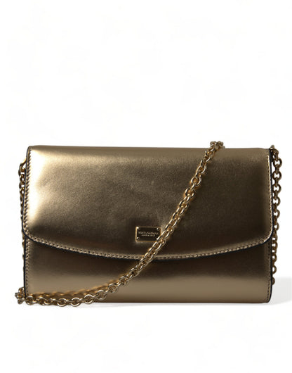 Dolce & Gabbana Elegant Metallic Gold Leather Crossbody Purse Dolce & Gabbana