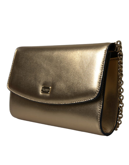 Dolce & Gabbana Elegant Metallic Gold Leather Crossbody Purse Dolce & Gabbana