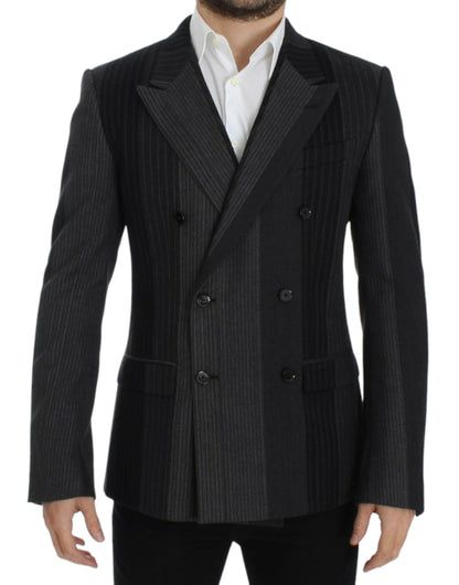 Dolce & Gabbana Elegant Gray Striped Wool Slim Blazer Dolce & Gabbana