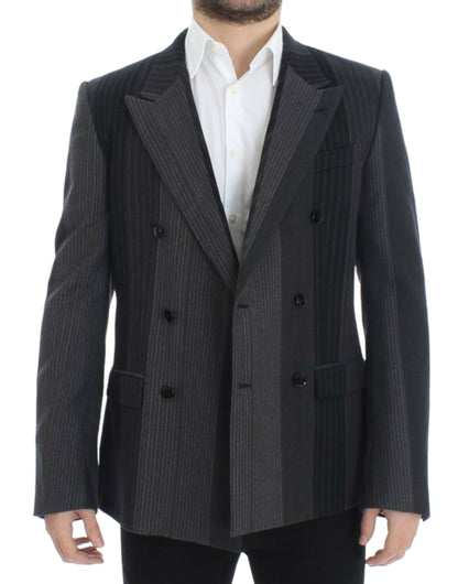 Dolce & Gabbana Elegant Gray Striped Wool Slim Blazer Dolce & Gabbana