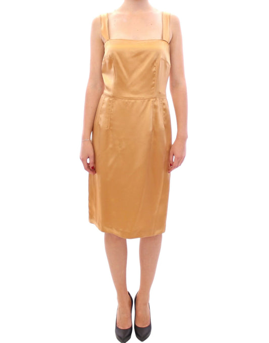 Dolce & Gabbana Elegant Bronze Silk Knee-Length Sheath Dress Dolce & Gabbana