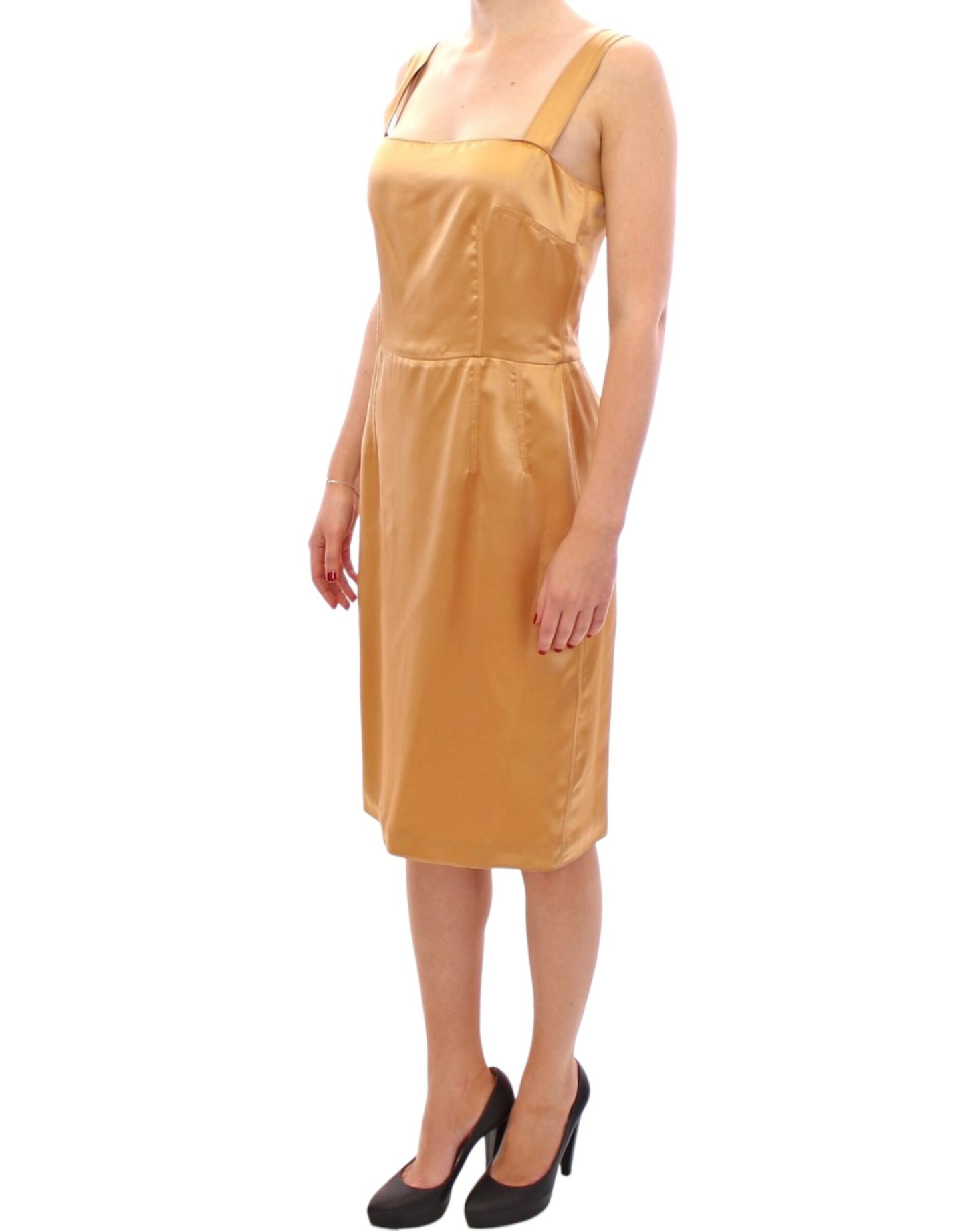 Dolce & Gabbana Elegant Bronze Silk Knee-Length Sheath Dress Dolce & Gabbana