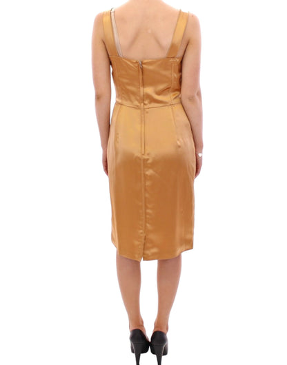 Dolce & Gabbana Elegant Bronze Silk Knee-Length Sheath Dress Dolce & Gabbana