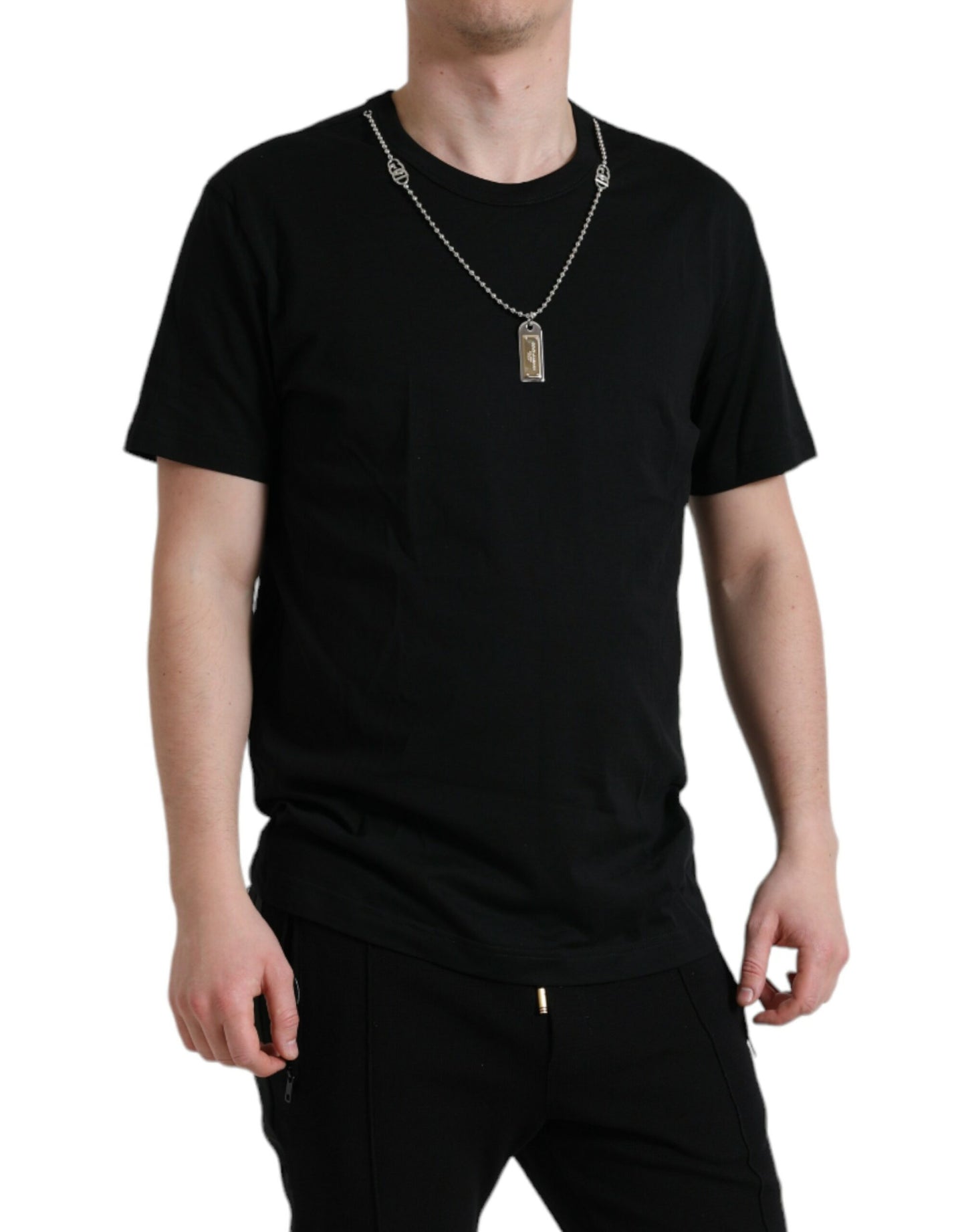 Dolce & Gabbana Sleek Cotton Round Neck T-Shirt with Chain Detail Dolce & Gabbana