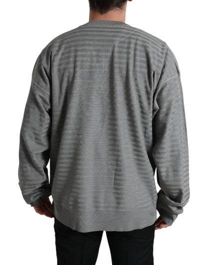 Dolce & Gabbana Elegant Gray Striped Silk Crewneck Pullover Dolce & Gabbana