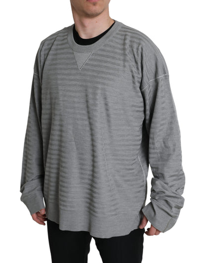 Dolce & Gabbana Elegant Gray Striped Silk Crewneck Pullover Dolce & Gabbana