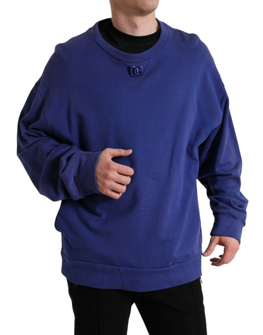 Dolce & Gabbana Royal Blue Cotton Crewneck Sweater Dolce & Gabbana