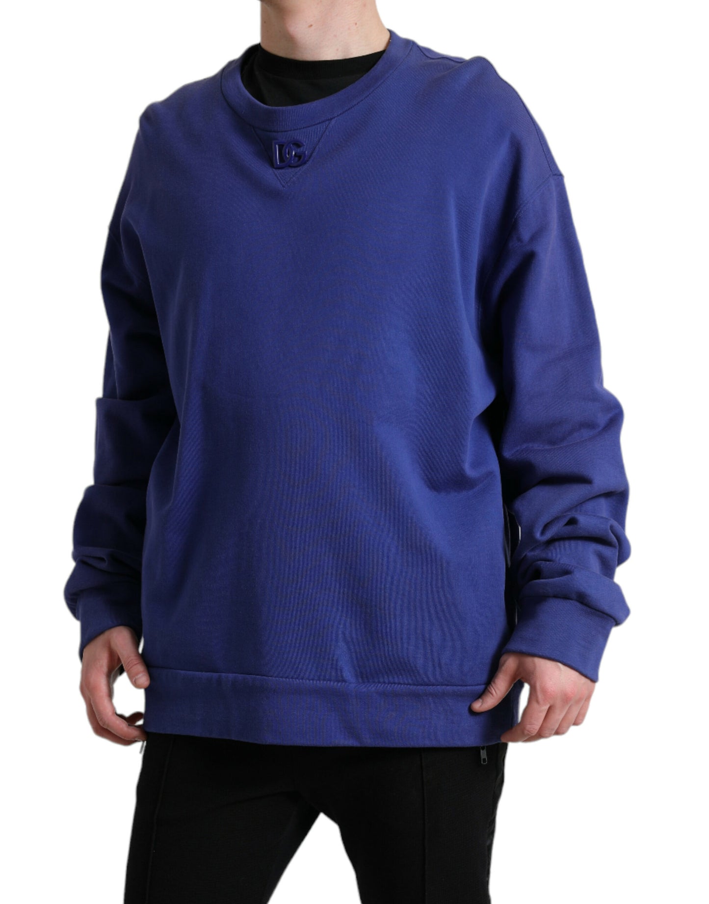 Dolce & Gabbana Royal Blue Cotton Crewneck Sweater Dolce & Gabbana