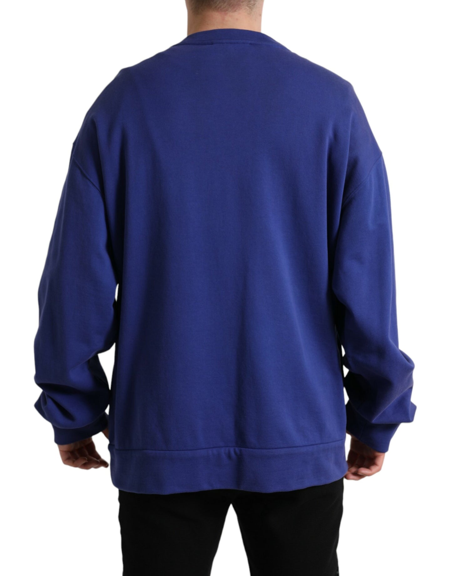 Dolce & Gabbana Royal Blue Cotton Crewneck Sweater Dolce & Gabbana