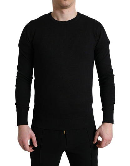 Dolce & Gabbana Elegant Black Cotton Crewneck Pullover Sweater Dolce & Gabbana