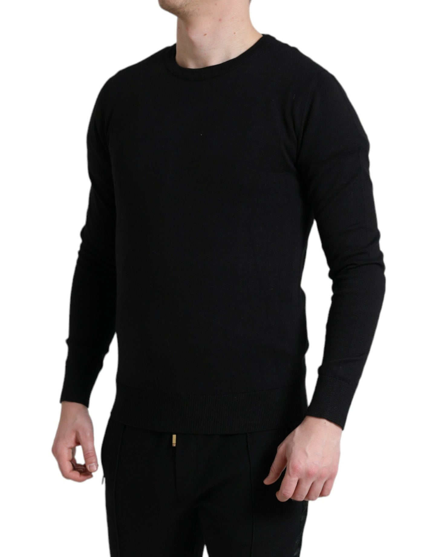 Dolce & Gabbana Elegant Black Cotton Crewneck Pullover Sweater Dolce & Gabbana