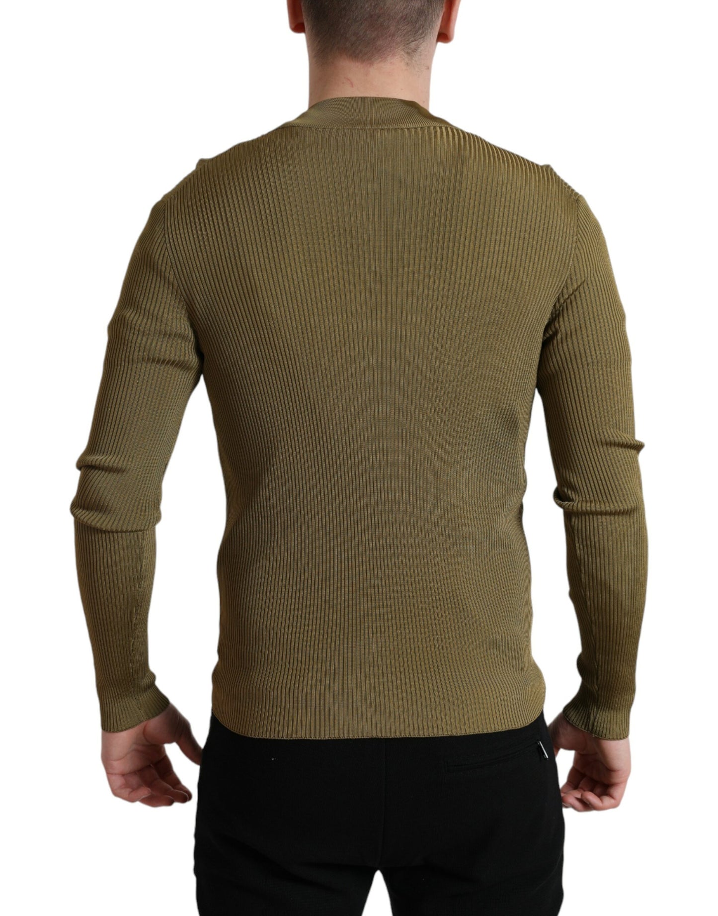 Dolce & Gabbana Army Green Viscose Crew Neck Sweater Dolce & Gabbana