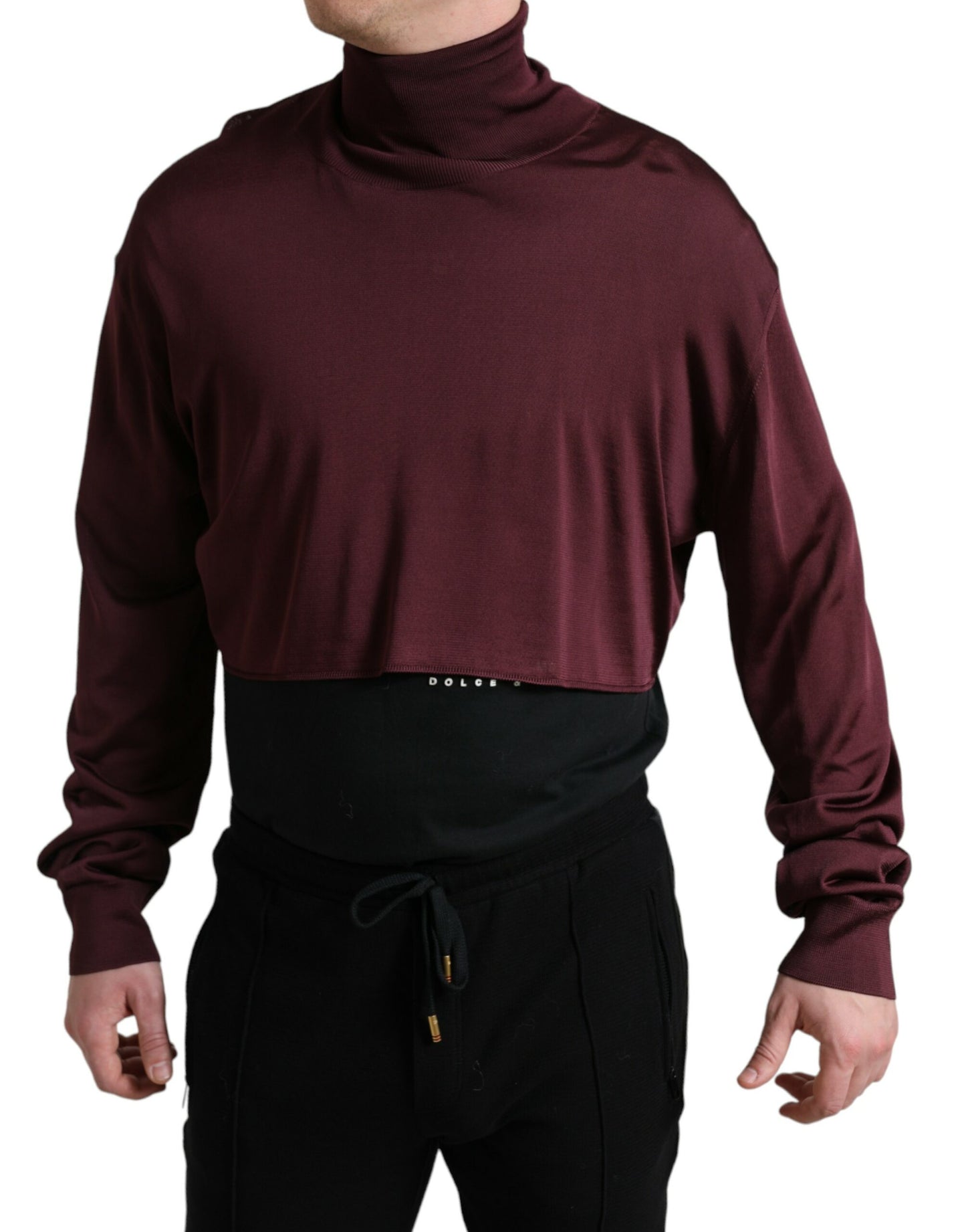 Dolce & Gabbana Maroon Turtleneck Viscose Sweater Dolce & Gabbana