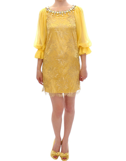 Dolce & Gabbana Yellow Lace Crystal Embellished Mini Dress Dolce & Gabbana