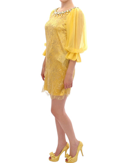 Dolce & Gabbana Yellow Lace Crystal Embellished Mini Dress Dolce & Gabbana