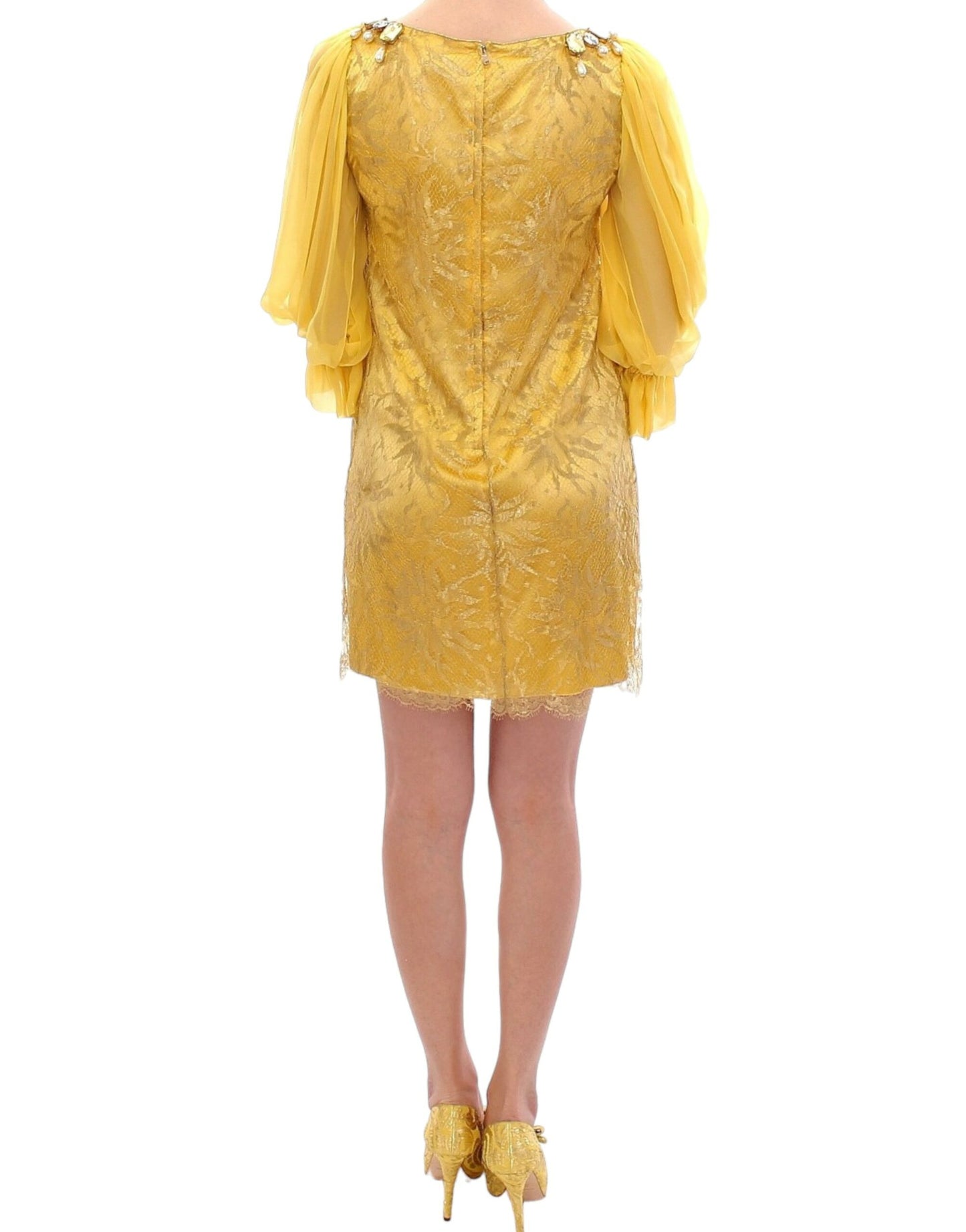 Dolce & Gabbana Yellow Lace Crystal Embellished Mini Dress Dolce & Gabbana