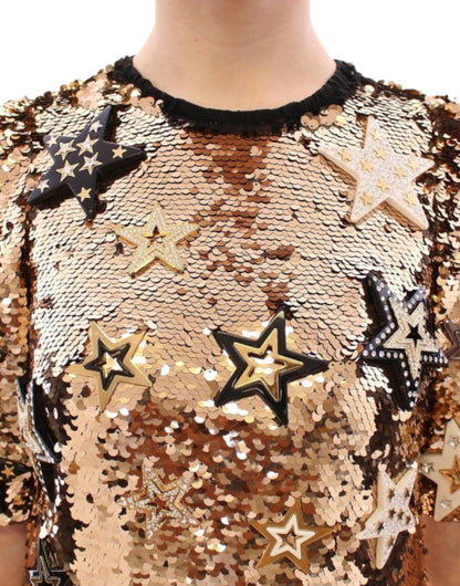 Dolce & Gabbana Exquisite Gold Sequined Star Sheath Dress Dolce & Gabbana