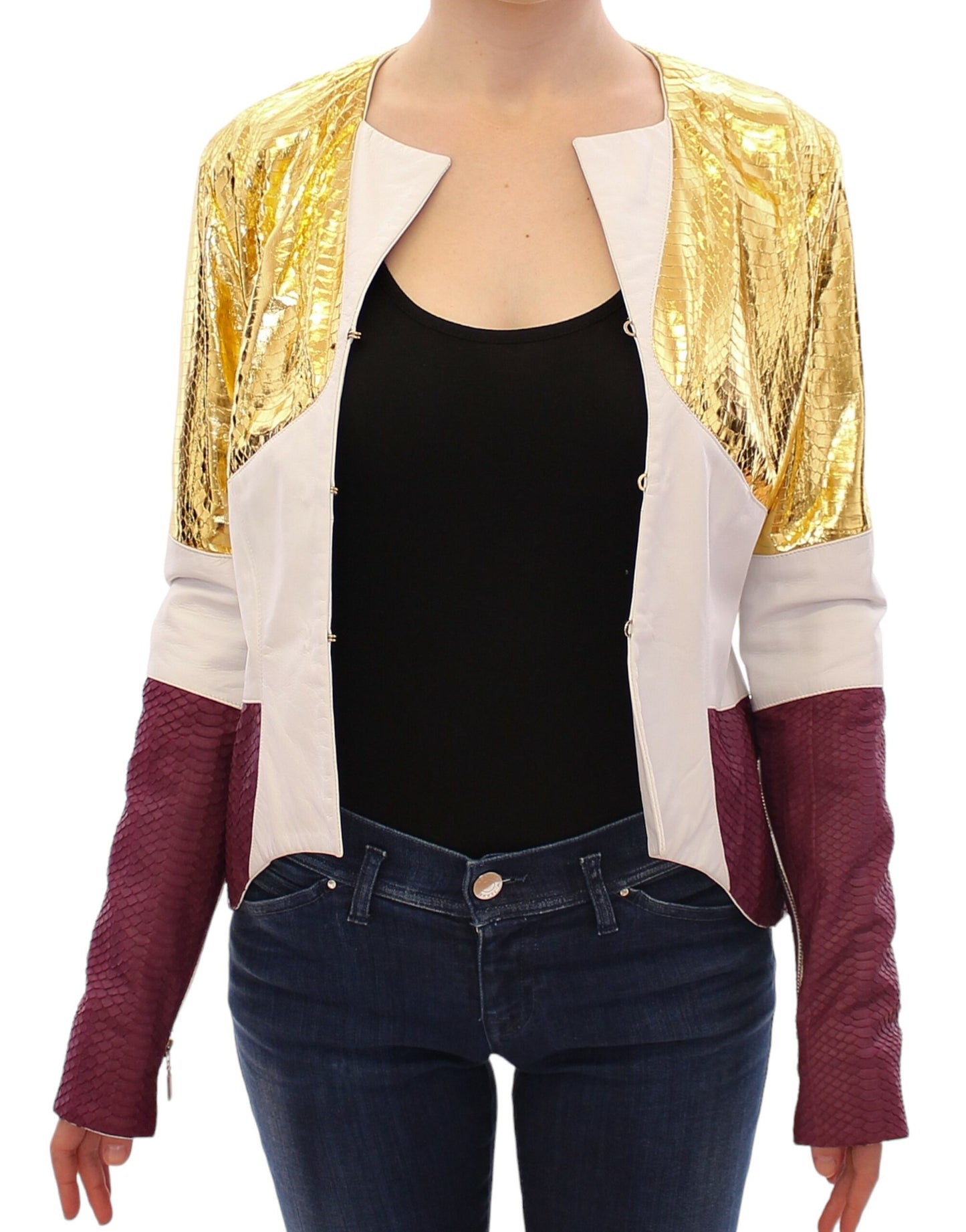 Vladimiro Gioia Elegant Metallic Croc Print Leather Jacket Vladimiro Gioia