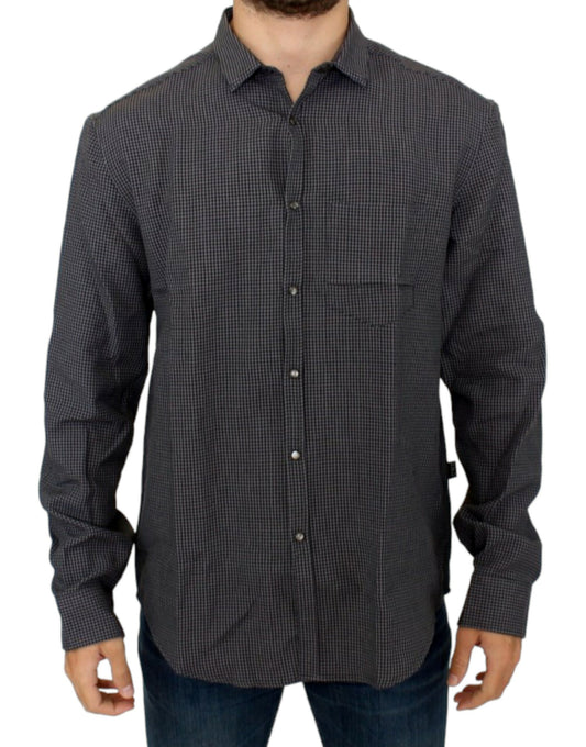 Costume National Chic Gray Checked Casual Linen Blend Shirt Costume National