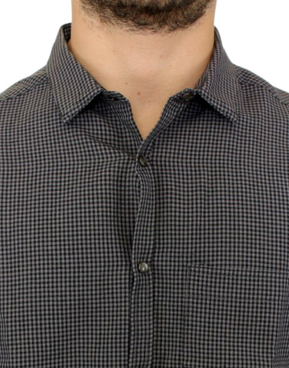 Costume National Chic Gray Checked Casual Linen Blend Shirt Costume National