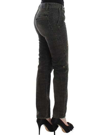 Costume National Sleek Gray Straight Leg Distressed Jeans Costume National