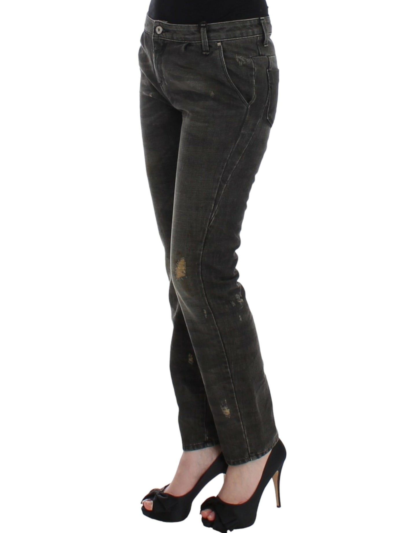 Costume National Sleek Gray Straight Leg Distressed Jeans Costume National