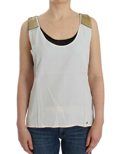 Costume National Elegant Monochrome Sleeveless Top with Gold Accents Costume National