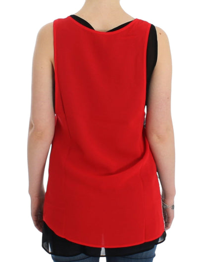 Costume National Elegant Sleeveless Black & Red Top Costume National