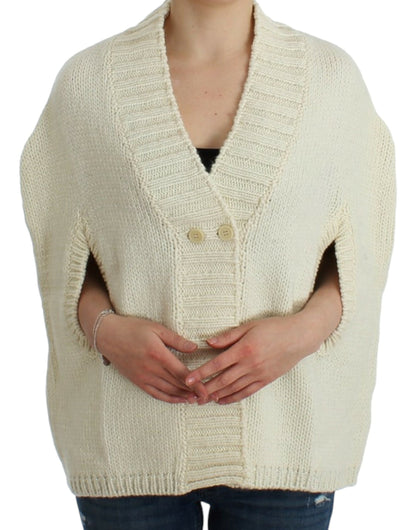 Costume National Elegant White Knitted Cape-Cardigan Hybrid Costume National