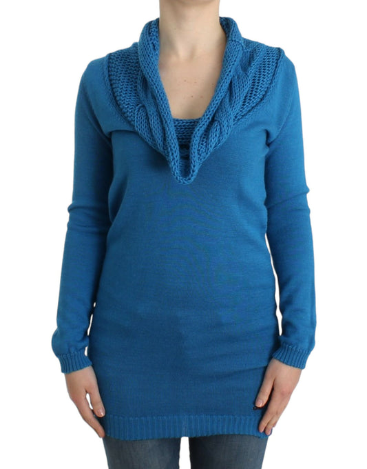 Costume National Chic Blue Scoop Neck Knit Sweater Costume National