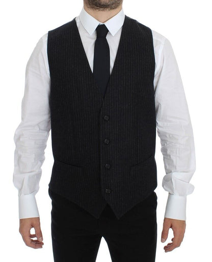 Dolce & Gabbana Elegant Gray Striped Wool Dress Vest Dolce & Gabbana