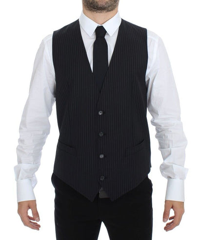 Dolce & Gabbana Elegant Gray Striped Dress Vest Dolce & Gabbana