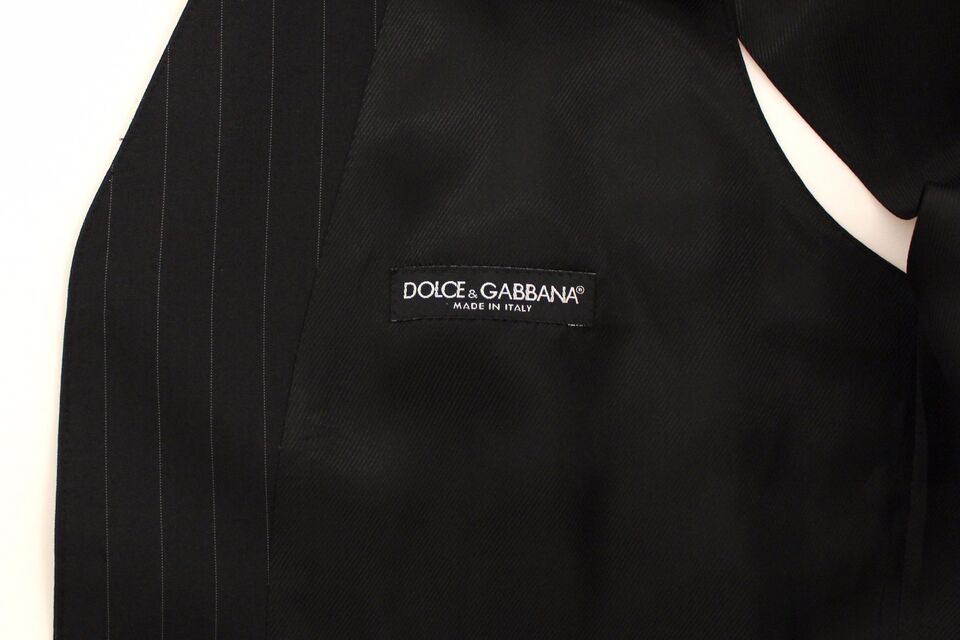 Dolce & Gabbana Chic Black Striped Wool Silk Dress Vest Dolce & Gabbana