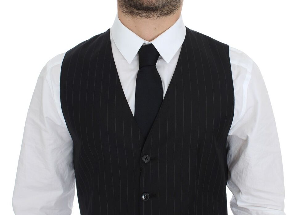 Dolce & Gabbana Chic Black Striped Wool Silk Dress Vest Dolce & Gabbana