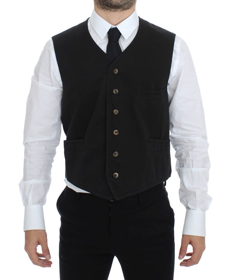 Dolce & Gabbana Elegant Black Cotton Blend Dress Vest Dolce & Gabbana