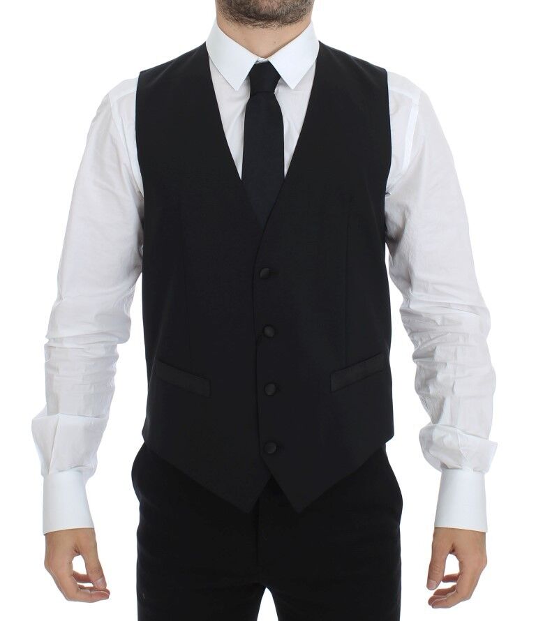 Dolce & Gabbana Elegant Silk-Wool Black Dress Vest Dolce & Gabbana