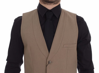 Dolce & Gabbana Elegant Beige Cotton Dress Vest – Slim Fit Dolce & Gabbana