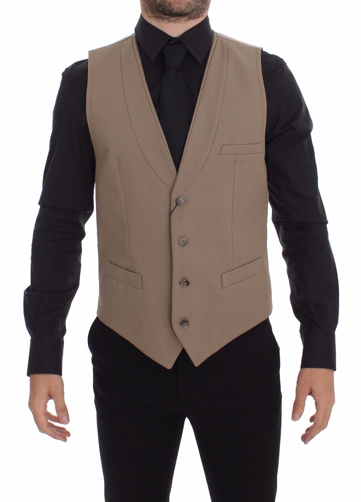 Dolce & Gabbana Elegant Beige Cotton Dress Vest – Slim Fit Dolce & Gabbana