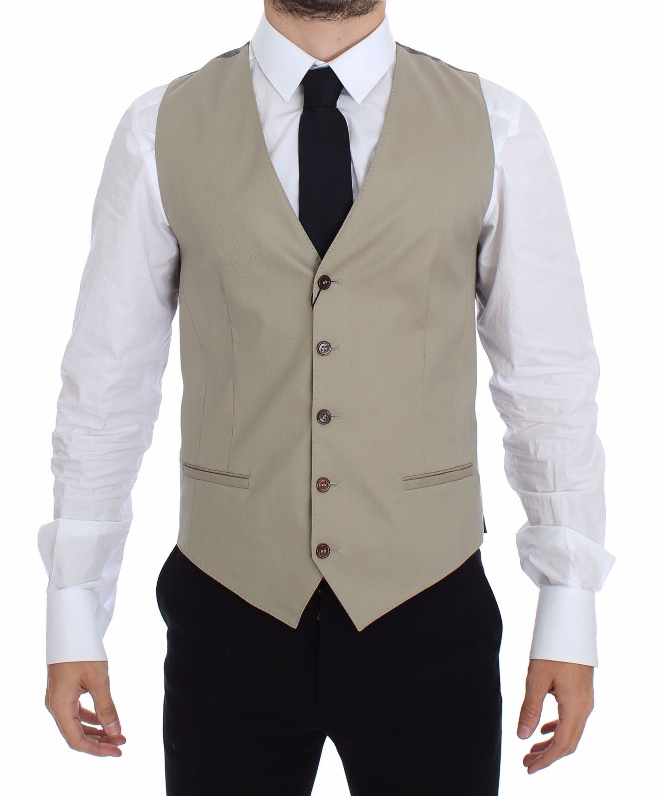 Dolce & Gabbana Elegant Beige Cotton Dress Vest Dolce & Gabbana