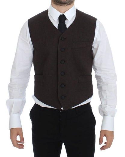 Dolce & Gabbana Elegant Brown Cotton Blend Dress Vest Dolce & Gabbana