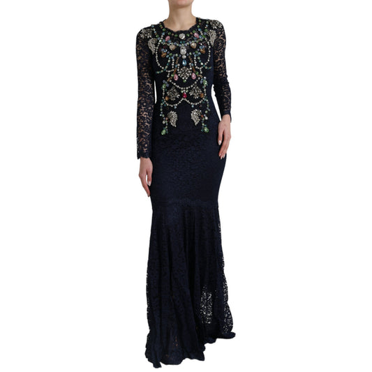 Dolce & Gabbana Crystal Embellished Navy Blue Flare Dress Dolce & Gabbana