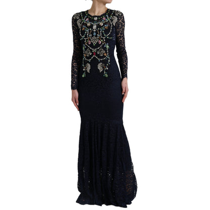 Dolce & Gabbana Crystal Embellished Navy Blue Flare Dress Dolce & Gabbana