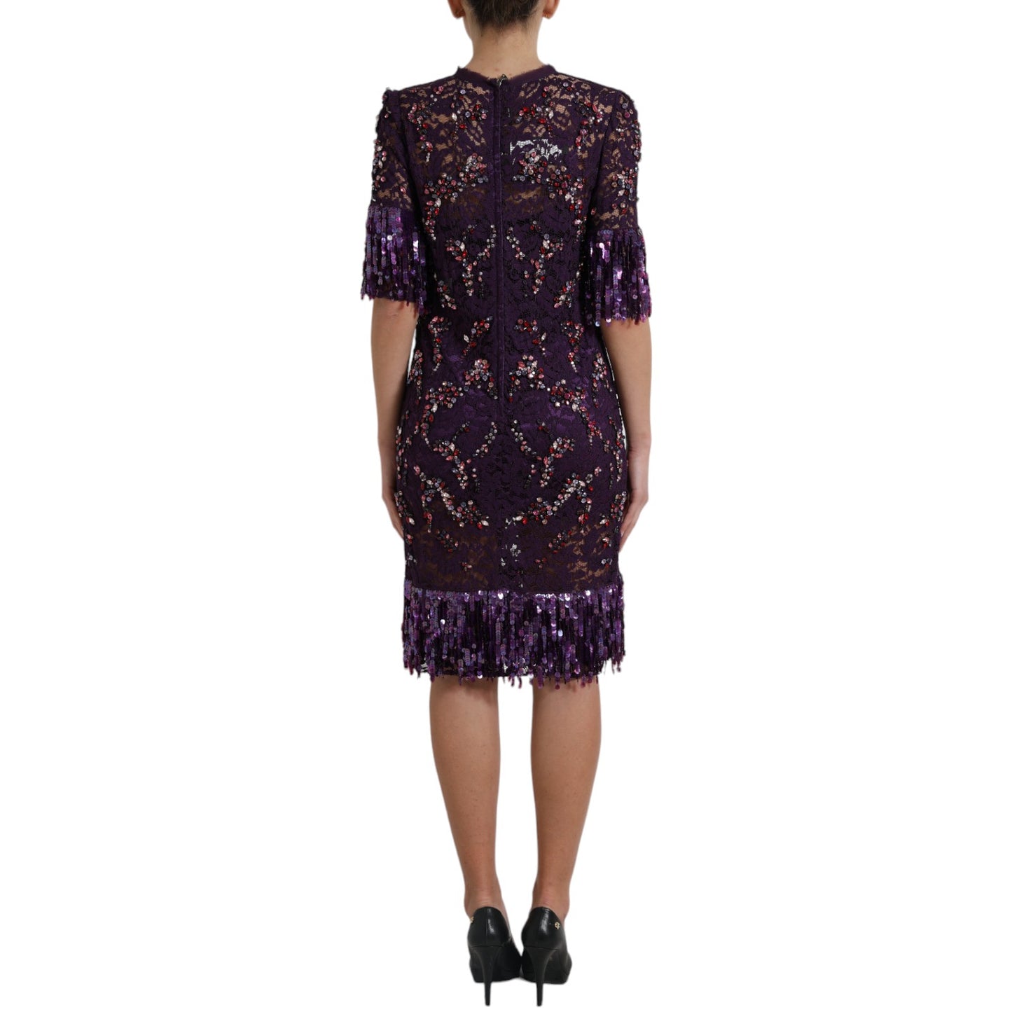 Dolce & Gabbana Elegant Purple Floral Lace Crystal Dress Dolce & Gabbana