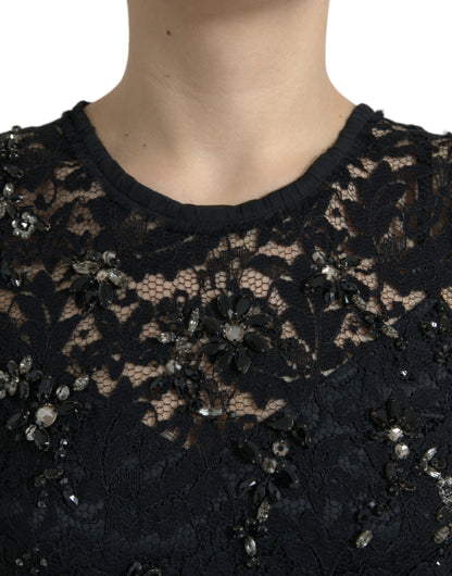 Dolce & Gabbana Exquisite Black Floral Lace Crystal Sheath Dress Dolce & Gabbana