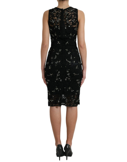 Dolce & Gabbana Exquisite Black Floral Lace Crystal Sheath Dress Dolce & Gabbana